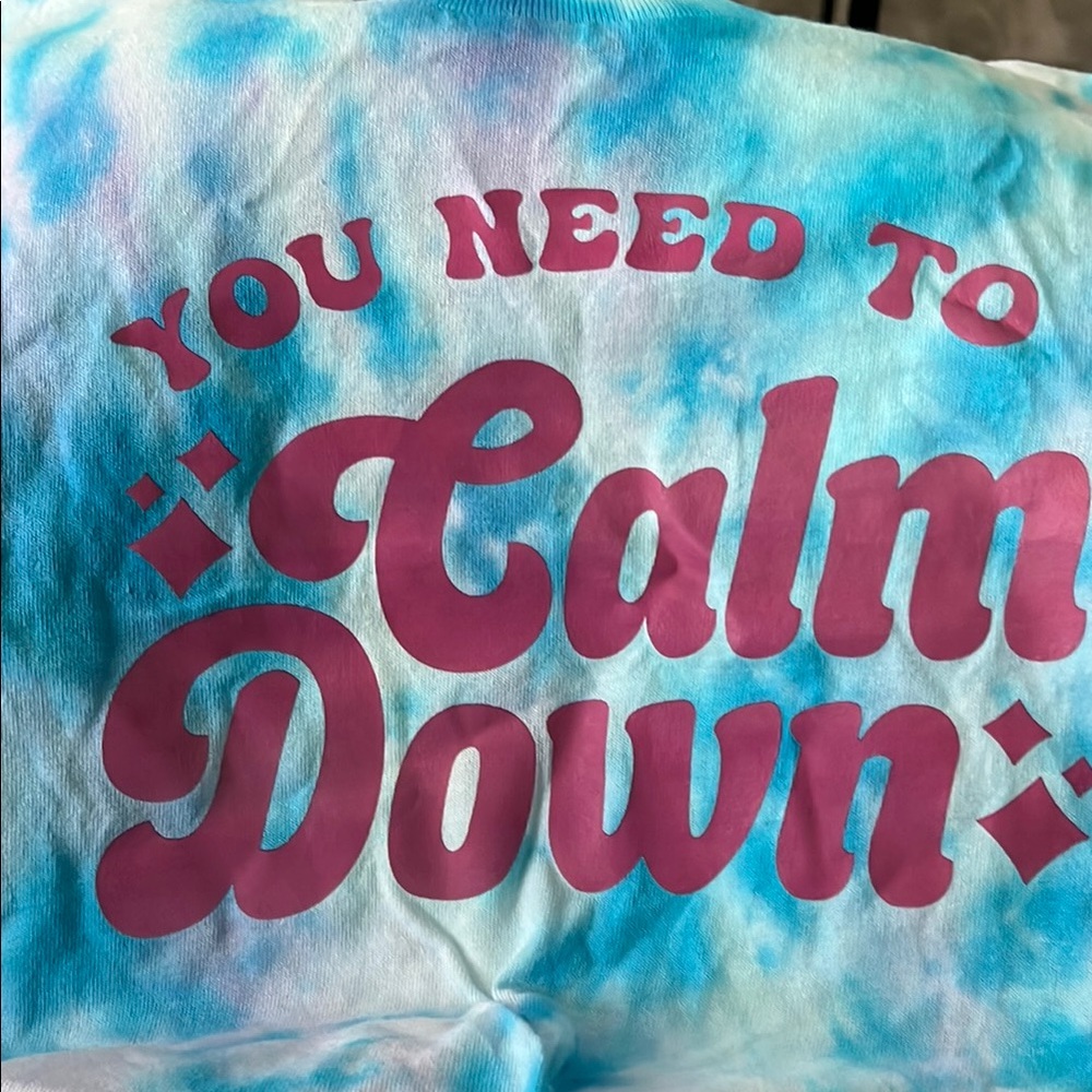 🌹Blue and Pink Tye Dye Graphic Tee with Calm Down.